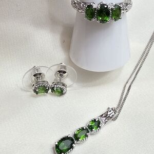 Russian Diopside, Platinum Over Sterling Silver Jewelry Set